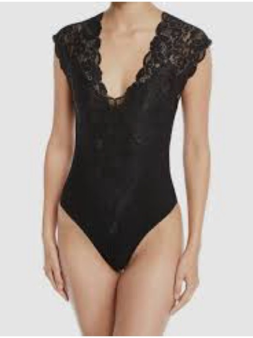 Black Lace Bodysuit XS We Are HAH Free People Deep V Floral Lingerie Cap Sleeve